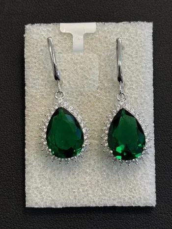 עגילי כסף 925 משובץ בזירקונים ואמרלדים